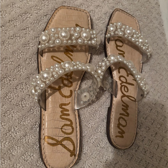 Sam Edelman Pearl Adorned Cream Sandals - Picture 2 of 2